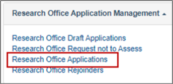 RMS screenshot: Research Office Applications button